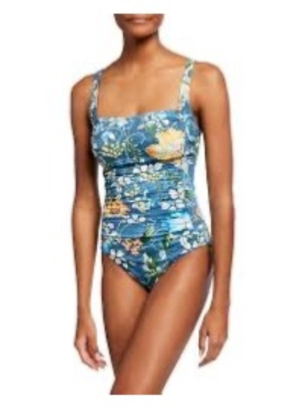 Johnny Was XL Floral One Piece Ruched Ciaga Square Neck Hawaiian Swimsuit
